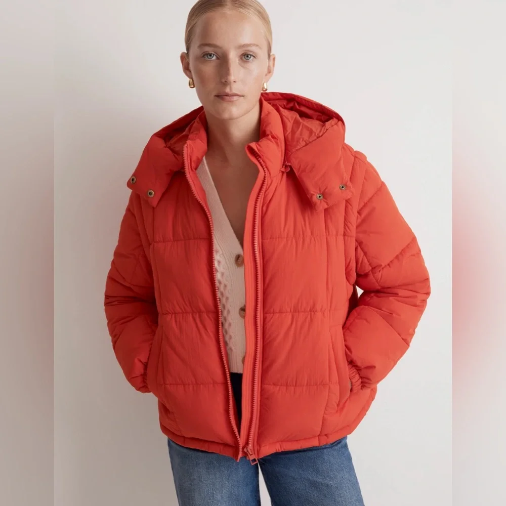 Madewell Red Modular Quilted Crop Puffer Jacket (Removable Hood and Sleeves) - Picture 2 of 12